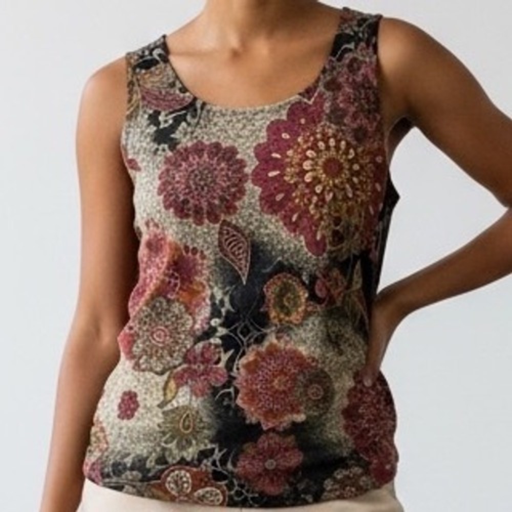 Womens Large Tank Top NWT Floral Mandala Textured Knit USA earthy whimsigoth